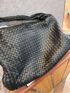 Bottega Veneta Black Intrecciato Woven Hobo Shoulder Bag